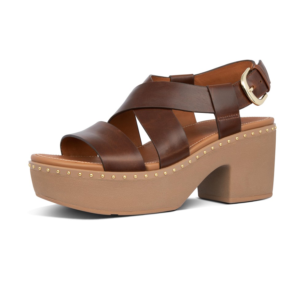 Fitflop Womens Platforms - Pilar Leather Back-strap - Brown - 162-VXOQPJ